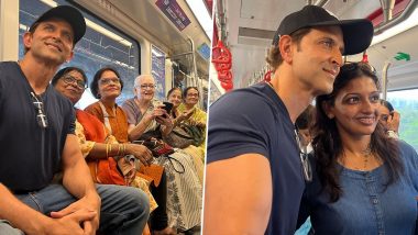 Hrithik Roshan Beats 'the Heat and Traffic’ As He Travels by Mumbai Metro, Fighter Actor Clicks Cool Pics With Fans!