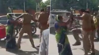 Cop Thrashed With Slippers in Mathura: Woman Beats Constable With Slippers, Accuses Him of Misbehaving With Her; Viral Video Surfaces