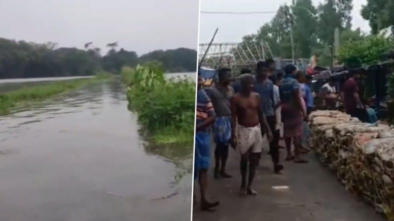 West Bengal Floods: People Leave Their Houses and Move to Safer Areas As Bagui and Keleghai Rivers Overflow in Purba Medinipur (Watch Video)