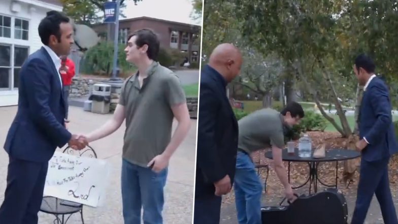 Vivek Ramaswamy Personally Invites Protesting Student to Join His Event Amid Round of Applause, Elon Musk Reacts to Indian-American US Presidential Candidate's Move (Watch Video)