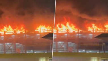 London Fire: Dozens of Flights Cancelled After Blaze Tears Through Parking Garage at Luton Airport (Watch Video)