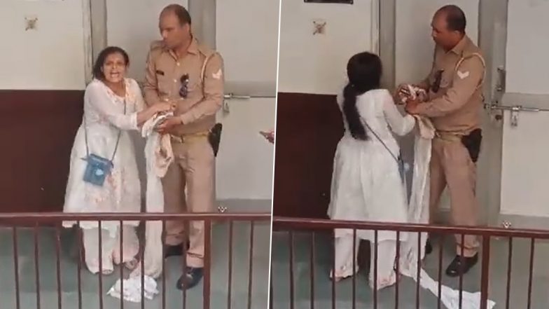 Aligarh: Woman Pushes Cops, Accuses Them of Seizing Her Phone and Misbehaving With Her, Police Respond After Video Surfaces