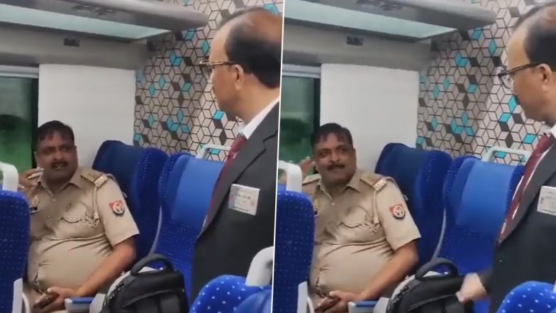 UP Police Cop Caught Travelling in Vande Bharat Train Without Ticket, Reprimanded by TTE; Video Goes Viral