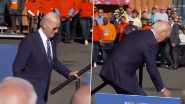 Joe Biden Nearly Falls Again! US President Stumbles Twice While Walking Onto Stage in Philadelphia, Video Surfaces