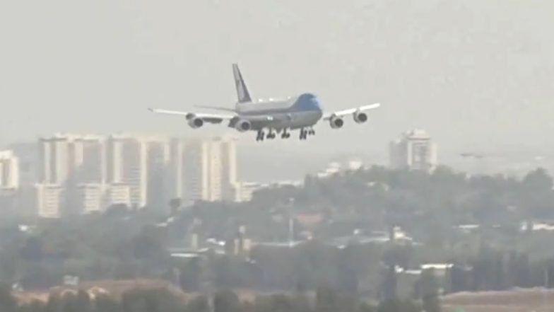 Israel-Palestine Conflict: US President Joe Biden Arrives in Tel Aviv in Aftermath of Gaza Hospital ‘Blast’ (Watch Video)