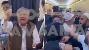 Fight in Nawaz Sharif’s Plane Video: Scuffle Breaks Out Over PML-N Leader Malik Noor Awan's Missing Luggage in Plane Carrying Former Pakistan PM to Islamabad, Clip Surfaces