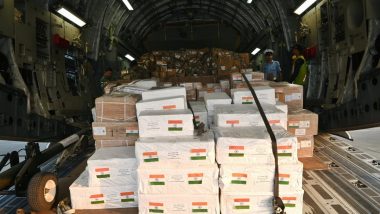 Israel-Hamas War: India Sends Medical Aid, Disaster Relief Material for People of Palestine; Indian Air Force C17 Aircraft Departs From Hindon Airbase (See Pics and Videos)