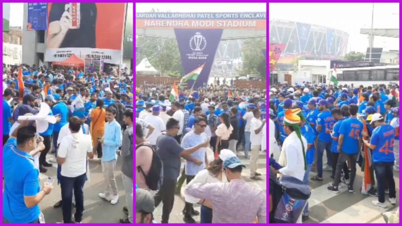 Crowd Gathers Outside Narendra Modi Stadium Ahead of IND vs PAK Cricket World Cup 2023 Match, Video Goes Viral