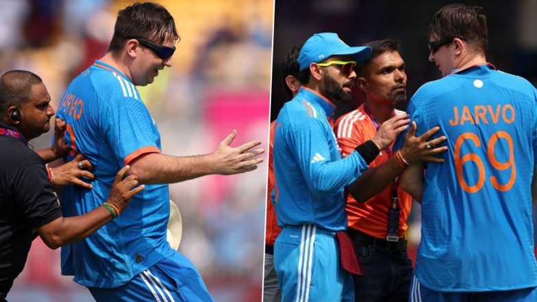 Jarvo Returns! Famous Pitch Invader Wearing Indian Jersey Enters MA Chidambaram Stadium, Encounters Virat Kohli During IND vs AUS ICC Cricket World Cup 2023 Match; Video Viral!