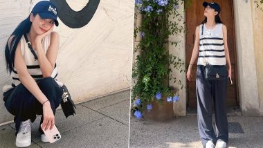 BLACKPINK's Jennie Explores France, K-Pop Idol Aces Casual Chic Style in Striped Black and White Sleeveless Top and Black Wide Pants