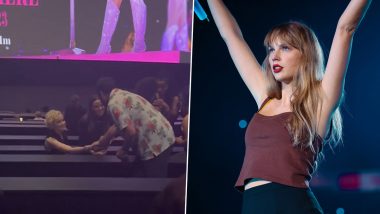 Julia Garner and Adam Sandler Papped Getting Chatty at Taylor Swift's The Eras Tour Concert Movie Premiere in LA (Watch Video)