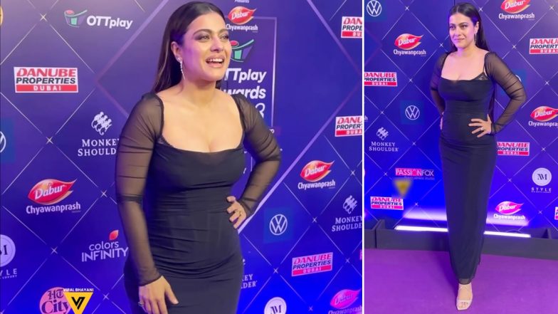 Kajol Looks Stunning in Body-Hugging Black Gown with Plunging Neckline (Watch Video)