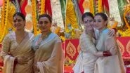 Kajol Hugs Rani Mukerji As They Pose Together for the Paparazzi at North Bombay Sarbojanin Durga Puja Pandal (Watch Video)