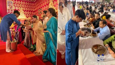 Durga Puja 2023: Kajol’s Son Yug Serves Bhog on Navami, Actress Poses With Rani Mukerji (View Pics)