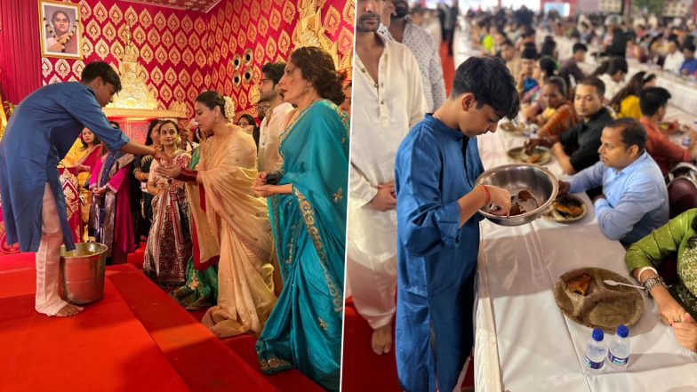 Durga Puja 2023: Kajol's Son Yug Serves Bhog on Navami, Actress Poses With Rani Mukerji (View Pics) - Vimarsana News