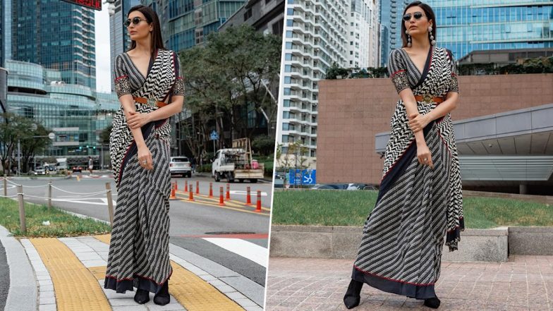 Karishma Tanna Rocks Classic Black Fusion Saree Look at Busan International Film Festival 2023