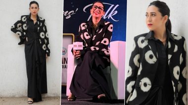 Karisma Kapoor Exudes Glam in Black Collared Maxi Dress Paired With Printed Blazer (See Pics)