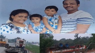 Karnataka Road Accident: Mother and Toddler Burnt Alive as Car Catches Fire After Colliding With Truck on NICE Road