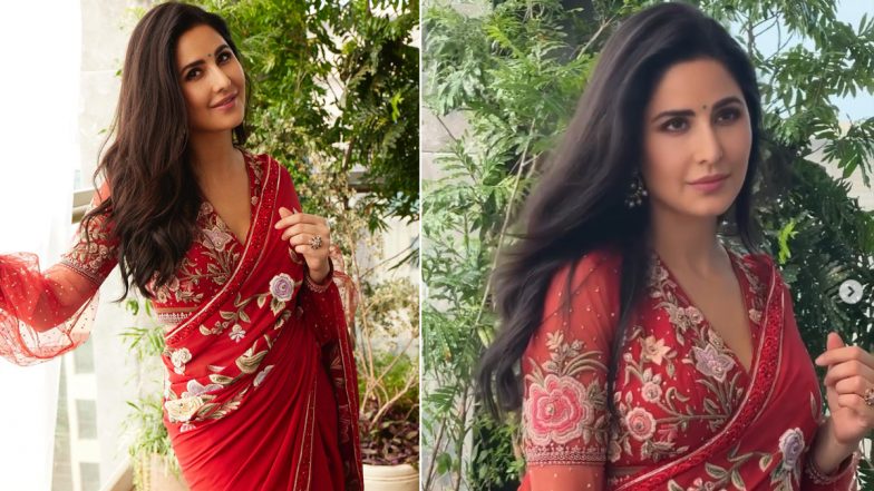 Dussehra 2023: Katrina Kaif Radiates Festive Spirit in Red Saree; Tiger 3 Actress Extends Heartfelt Wishes on Vijayadashami (View Pics)