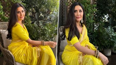 Katrina Kaif Nails Ethnic Look for Festive Season! Tiger 3 Actress Oozes Elegance in Yellow Chanderi Saree and Matching Blouse (View Pics)