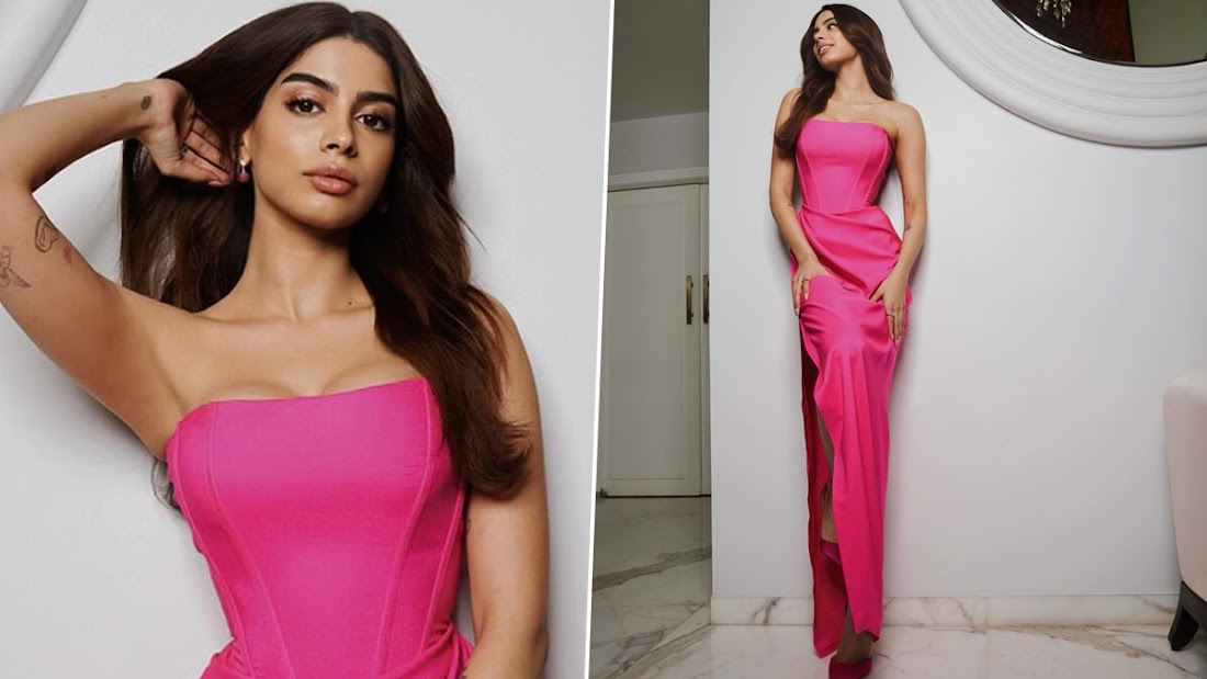 Khushi Kapoor styled her oversized powder pink pantsuit with a comfortable Skims  bralette - See Photos