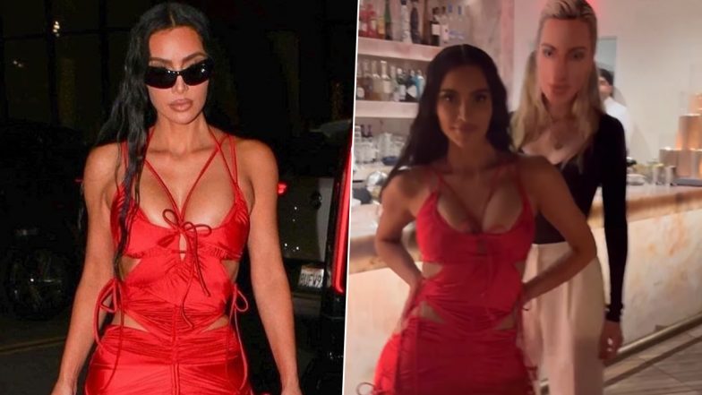 Kim Kardashian Slips Into Fiery Red Gown With Cutouts and String Details for Her 43rd Birthday (See Pic & Video)