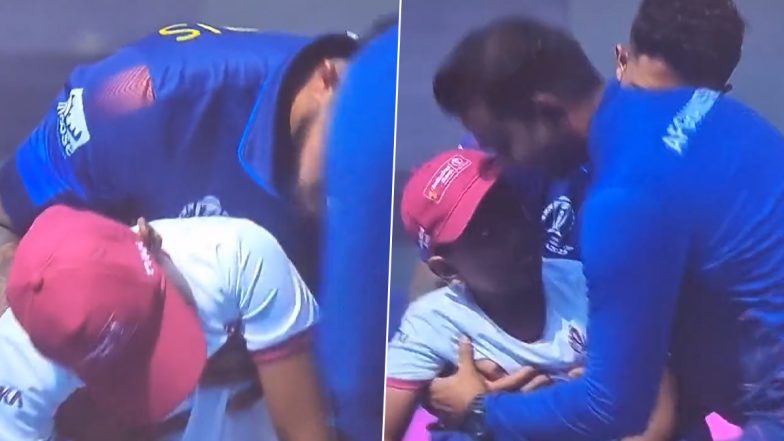 Kid Accompanying Sri Lankan Captain Kusal Mendis During National Anthem Faints Ahead of AFG vs SL CWC 2023 Match, Video Goes Viral!