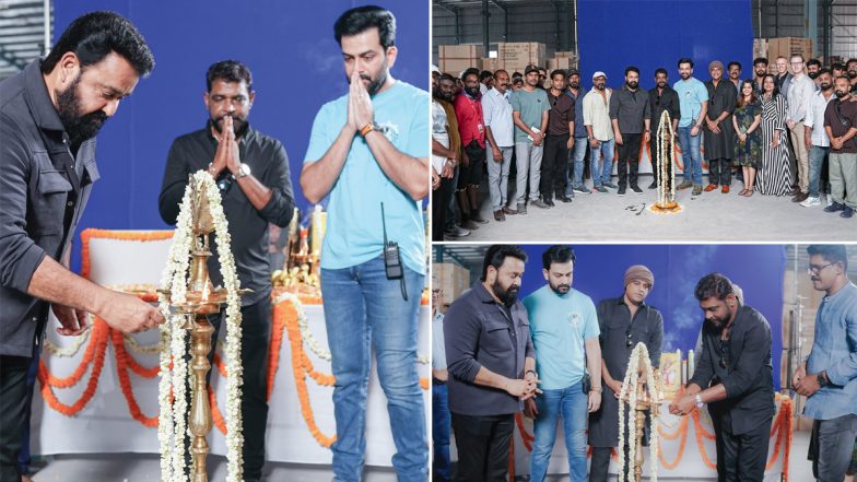 L2E – Empuraan: Shooting of Mohanlal and Prithviraj Sukumaran’s Malayalam Film Begins! Lalettan Shares Pics From Puja Ceremony