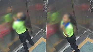 Student Stuck in Lift in Uttar Pradesh Video: Minor Girl Gets Trapped in Elevator of Apartment in Lucknow for 20 Minutes, Screams and Pleads for Help; CCTV Clip of Incident Surfaces