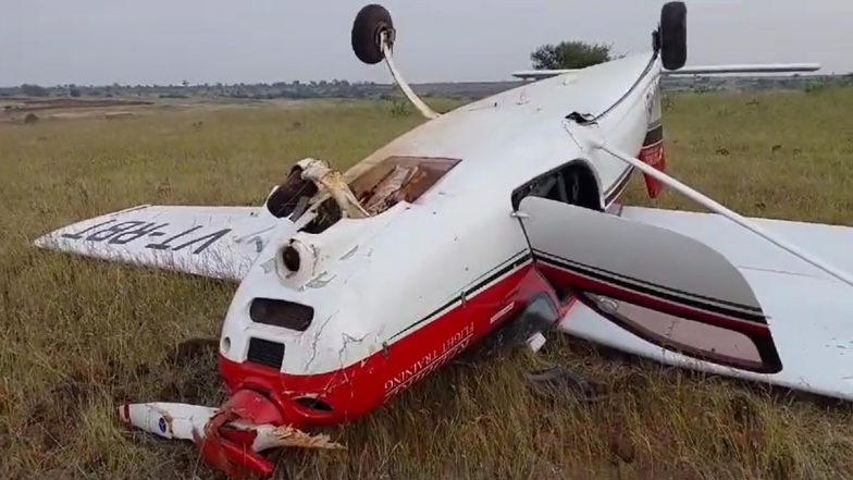 Maharashtra Plane Crash Video: Training Aircraft Crashes During Training Session Near Gojubavi Village in Pune