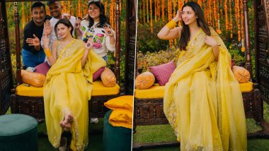 Mahira Khan's Mehendi Ceremony! Pak Actress Glows in Yellow Embellished Saree Paired With Sleeveless Blouse for Her Pre-Wedding Festivities (View Pics)
