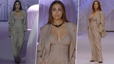 Lakme Fashion Week 2023: Malaika Arora Exudes Boss Lady Vibes in Chic Top, Oversized Blazer and Wide Pants For Designer Shweta Kapur (Watch Video)