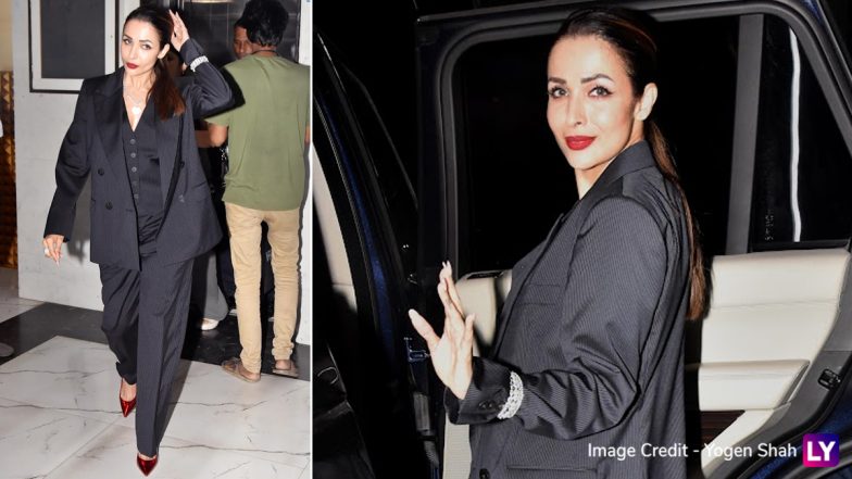 Malaika Arora Glams Up in a Chic Black Pantsuit With Plunging Neck Waistcoat (View Pics)