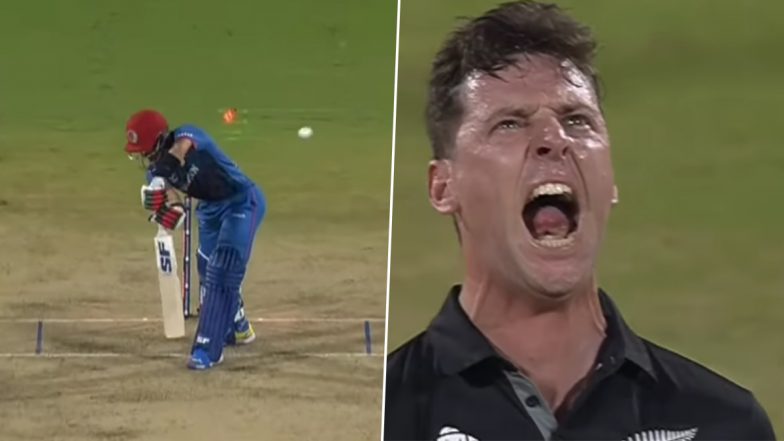 Bowled! Matt Henry Brings Out Animated Celebration After Castling Rahmanullah Gurbaz During NZ vs AFG ICC Cricket World Cup 2023 Match, Video Goes Viral