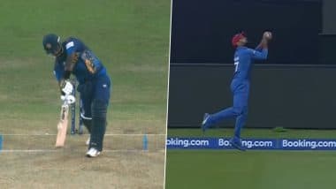 Clinical! Mohammad Nabi Takes Stunning Catch By Balancing Himself Near Boundary Rope During AFG vs SL ICC Cricket World Cup 2023 Match (Watch Video)