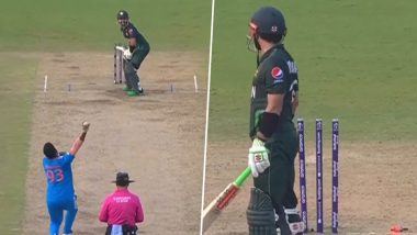 Ripper! Jasprit Bumrah's Off-Cutter Bamboozles Mohammad Rizwan During IND vs PAK ICC Cricket World Cup 2023 Match (Watch Video)