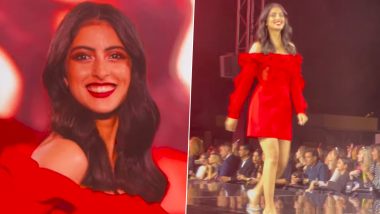 Jaya Bachchan, Shweta Feel Proud As Navya Makes Her Smashing Debut at Paris Fashion Week in Sexy Red Off- Shoulder Dress (Watch Video)