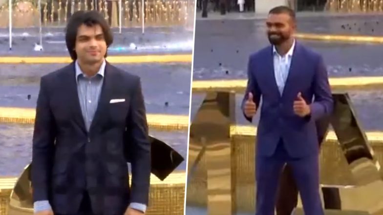 Neeraj Chopra, PR Sreejesh and Other Indian Sports Stars Arrive at Nita Mukesh Ambani Cultural Centre Ahead of PM Narendra Modi’s Inauguration of the 141st IOC Session (Watch Videos)