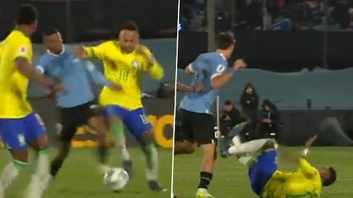 Brazil Striker Neymar Suffers Knee Injury After Poor Tackle During URU vs BRA CONMEBOL FIFA World Cup 2026 Qualifiers (Watch Video)