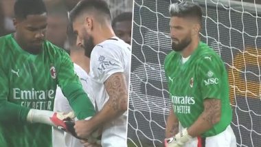 Drama! Striker Olivier Giroud Takes Up Keeping Gloves As Mike Maignan Gets Sent Off, Makes Stellar Save In Dying Minutes of AC Milan vs Genoa Serie A 2023-24 Clash (Watch Video)