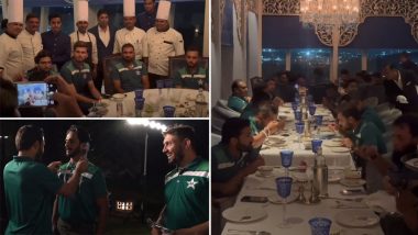 Pakistan Cricket Team Enjoys Indian Hospitality As They Bond Over Lavish Dinner in Hyderabad Ahead of ICC Men's Cricket World Cup 2023 Kick-Off (Watch Video)