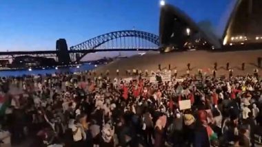 'Gas the Jews, Fu** the Jews': Pro-Palestine Rally Taken Out in Sydney After Opera House Illuminated in Israeli Flag Colours, Crowd Chants Offensive Slogans (Watch Videos)