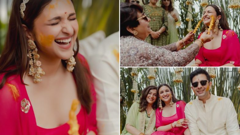 Parineeti Chopra and Raghav Chadha’s Haldi Ceremony Was All About Love, Laughter and Kisses! (View Pics)
