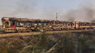 Uttar Pradesh Train Fire Video: Blaze Erupts in Two Coaches of Patalkot Express Near Bhadohi Railway Station in Agra; No Injuries Reported (Watch Videos)