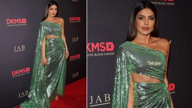 Priyanka Chopra Shines Like Diamond in Green One-Shoulder Sequin Gown With Dramatic Cape at 2023 DKMS Gala in NYC (View Pics & Video)