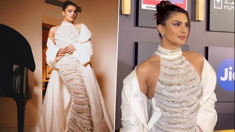 Priyanka Chopra Raises Glam Quotient in Stunning White Gown at MAMI Film Festival 2023 (View Pics & Video)