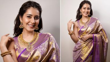 Raashii Khanna's Purple-Golden Silk Saree Serves Major Ethnic Fashion Inspo For Navratri Celebrations (View Pics)