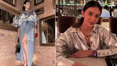 Rakul Preet Singh Shines in Silvery Shirt and Grey Slitted Denim Skirt, Actress Drops Beautiful Birthday Snaps On Insta