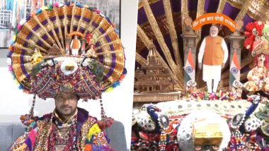 'Ram Rajya' Turban Video: Man Wears Unique 3-Kg Turban Made on Theme of Ram Temple, Chandrayaan-3 and PM Narendra Modi for Navratri 2023 Celebration in Gujarat's Gandhinagar