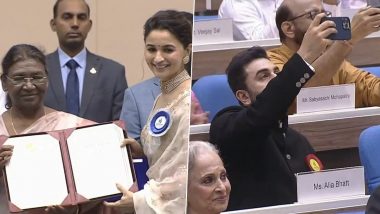 Alia Bhatt Receives National Film Award for Gangubai Kathiawadi; Ranbir Kapoor Proudly Captures Wifey’s Priceless Moment (Watch Video)